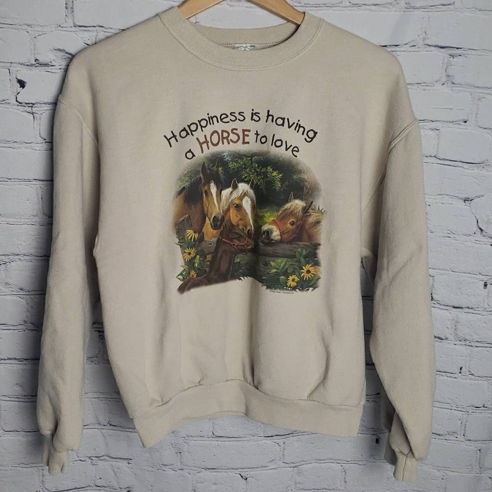 Happiness is Having a Horse to Love Light Tan Sweatshirt by Linda Picken